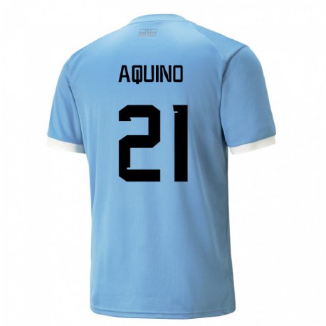 Kandiny Homme Maillot Uruguay Belen Aquino #21 Bleu Tenues Domicile 22-24 T-shirt