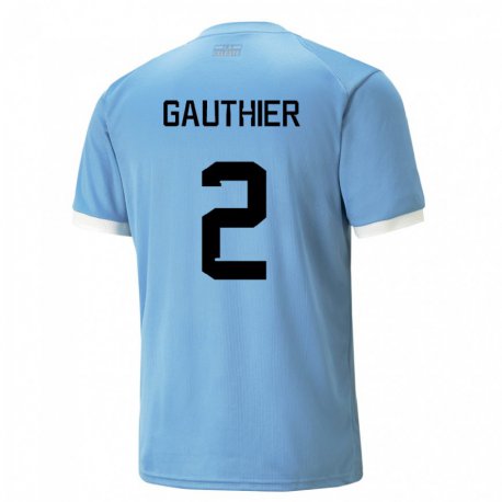 Kandiny Homme Maillot Uruguay Valentin Gauthier #2 Bleu Tenues Domicile 22-24 T-shirt