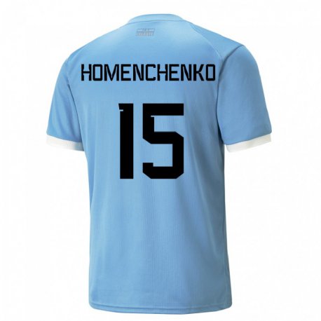 Kandiny Homme Maillot Uruguay Santiago Homenchenko #15 Bleu Tenues Domicile 22-24 T-shirt