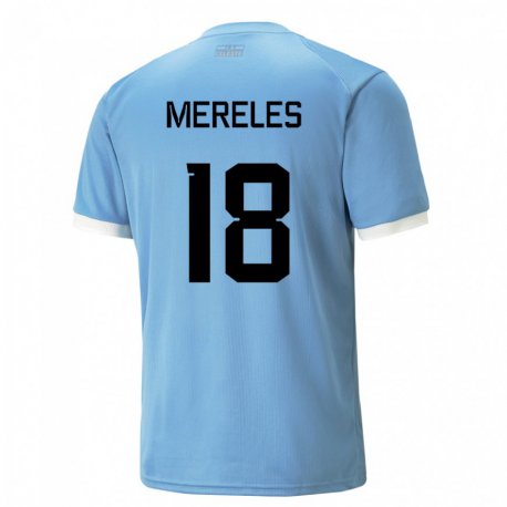 Kandiny Homme Maillot Uruguay Exequiel Mereles #18 Bleu Tenues Domicile 22-24 T-shirt
