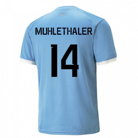 Kandiny Homme Maillot Uruguay Stiven Muhlethaler #14 Bleu Tenues Domicile 22-24 T-shirt