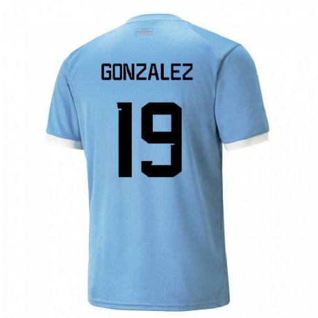 Kandiny Homme Maillot Uruguay Luciano Gonzalez #19 Bleu Tenues Domicile 22-24 T-shirt