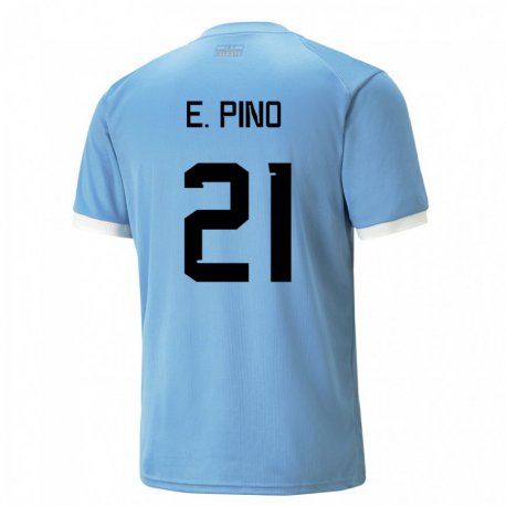 Kandiny Homme Maillot Uruguay Emiliano Del Pino #21 Bleu Tenues Domicile 22-24 T-shirt