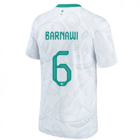 Kandiny Homme Maillot Arabie Saoudite Mohammed Barnawi #6 Blanc Tenues Domicile 22-24 T-shirt