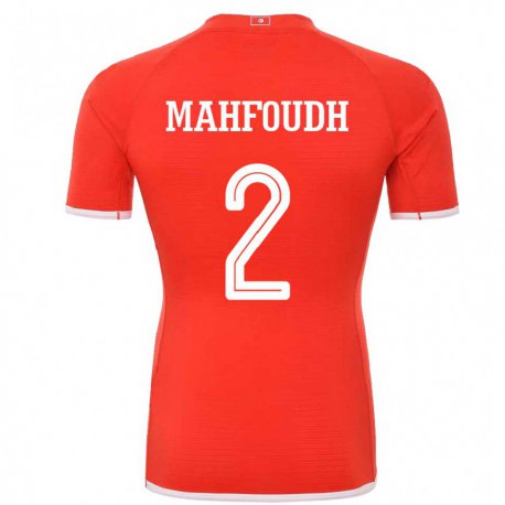 Kandiny Homme Maillot Tunisie Dhikra Mahfoudh #2 Rouge Tenues Domicile 22-24 T-shirt