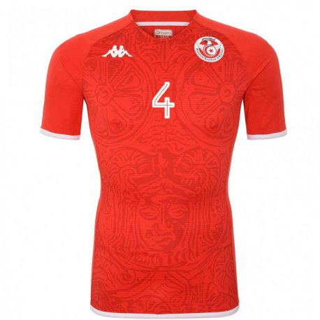 Kandiny Homme Maillot Tunisie Makrem Sghaier #4 Rouge Tenues Domicile 22-24 T-shirt