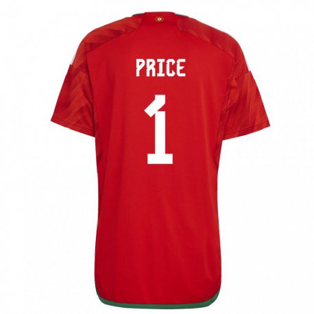 Kandiny Homme Maillot Pays De Galles Jo Price #1 Rouge Tenues Domicile 22-24 T-shirt
