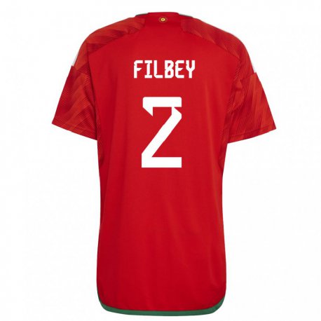Kandiny Homme Maillot Pays De Galles Anna Filbey #2 Rouge Tenues Domicile 22-24 T-shirt