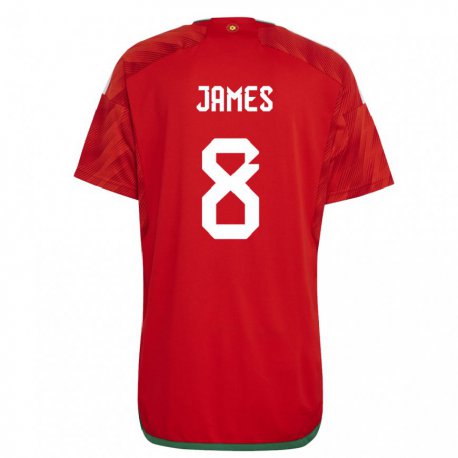 Kandiny Homme Maillot Pays De Galles Angharad James #8 Rouge Tenues Domicile 22-24 T-shirt