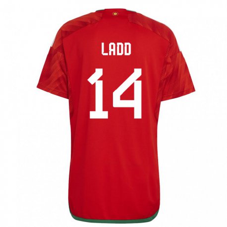 Kandiny Homme Maillot Pays De Galles Hayley Ladd #14 Rouge Tenues Domicile 22-24 T-shirt