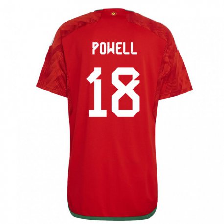 Kandiny Homme Maillot Pays De Galles Ella Powell #18 Rouge Tenues Domicile 22-24 T-shirt