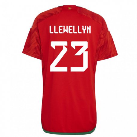 Kandiny Homme Maillot Pays De Galles Ffion Llewellyn #23 Rouge Tenues Domicile 22-24 T-shirt
