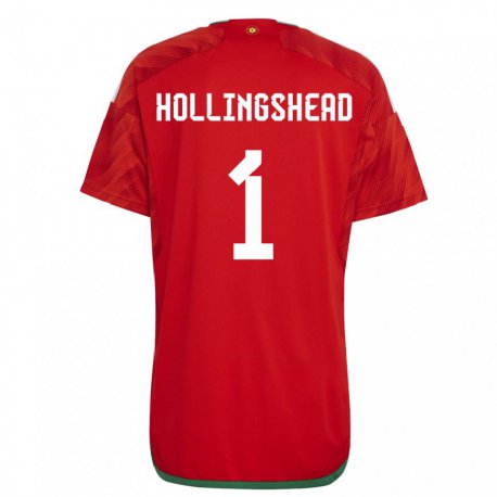 Kandiny Homme Maillot Pays De Galles Ronnie Hollingshead #1 Rouge Tenues Domicile 22-24 T-shirt