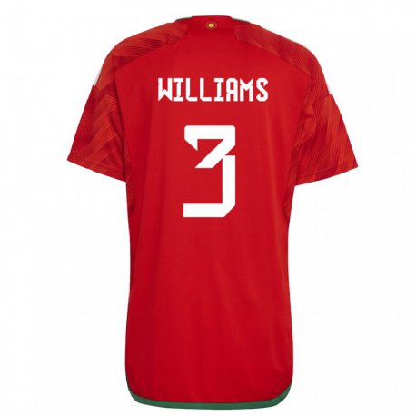 Kandiny Homme Maillot Pays De Galles Zac Williams #3 Rouge Tenues Domicile 22-24 T-shirt