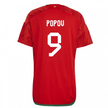 Kandiny Homme Maillot Pays De Galles Christopher Popov #9 Rouge Tenues Domicile 22-24 T-shirt