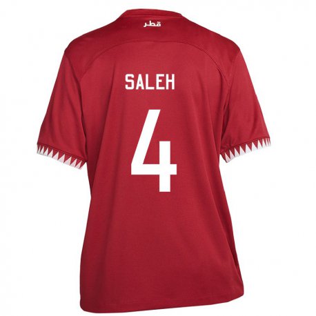 Kandiny Homme Maillot Qatar Hagar Saleh #4 Bordeaux Tenues Domicile 22-24 T-shirt