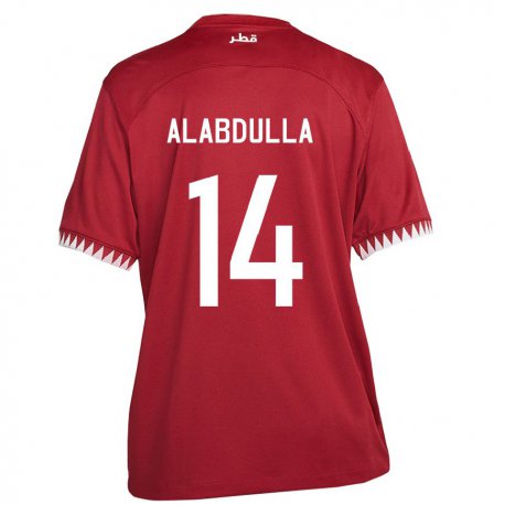 Kandiny Homme Maillot Qatar Moudhi Alabdulla #14 Bordeaux Tenues Domicile 22-24 T-shirt