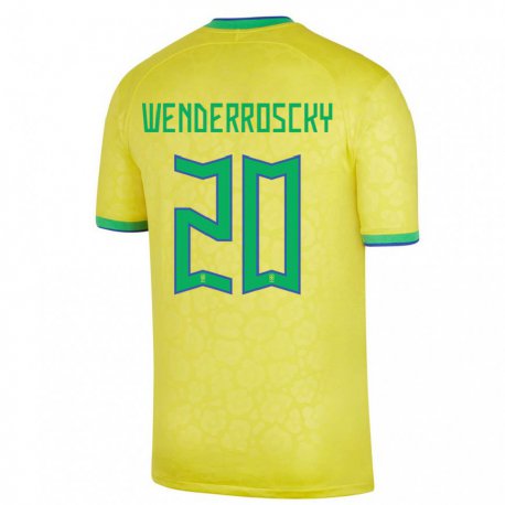Kandiny Homme Maillot Brésil Arthur Wenderroscky #20 Jaune Tenues Domicile 22-24 T-shirt