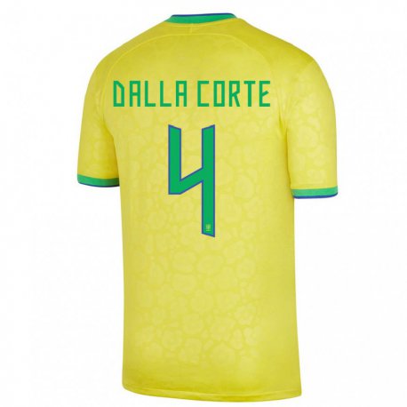 Kandiny Homme Maillot Brésil Joao Dalla Corte #4 Jaune Tenues Domicile 22-24 T-shirt