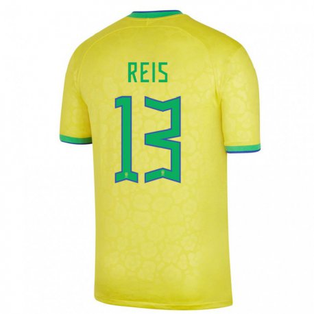 Kandiny Homme Maillot Brésil Vitor Reis #13 Jaune Tenues Domicile 22-24 T-shirt
