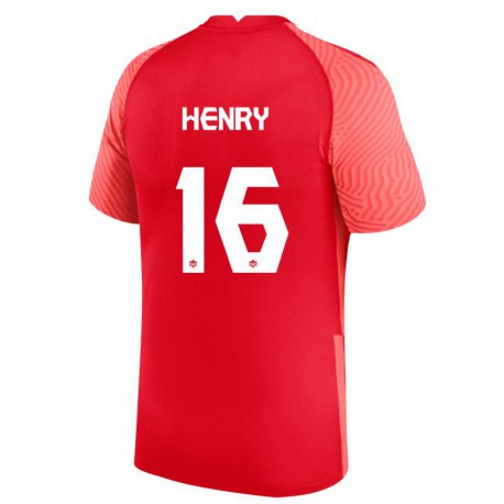 Kandiny Homme Maillot Canada Mael Henry #16 Rouge Tenues Domicile 22-24 T-shirt