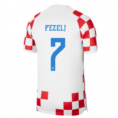 Kandiny Homme Maillot Croatie Petra Pezelj #7 Rouge Blanc Tenues Domicile 22-24 T-shirt