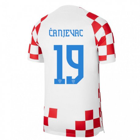 Kandiny Homme Maillot Croatie Janja Canjevac #19 Rouge Blanc Tenues Domicile 22-24 T-shirt