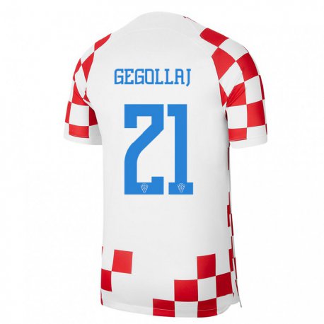 Kandiny Homme Maillot Croatie Fatjesa Gegollaj #21 Rouge Blanc Tenues Domicile 22-24 T-shirt