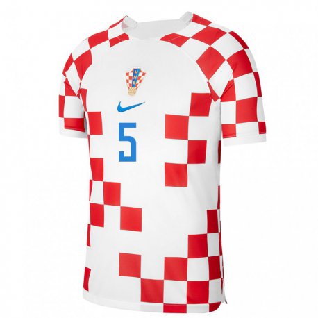 Kandiny Homme Maillot Croatie Nikola Soldo #5 Rouge Blanc Tenues Domicile 22-24 T-shirt
