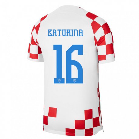 Kandiny Homme Maillot Croatie Martin Baturina #16 Rouge Blanc Tenues Domicile 22-24 T-shirt