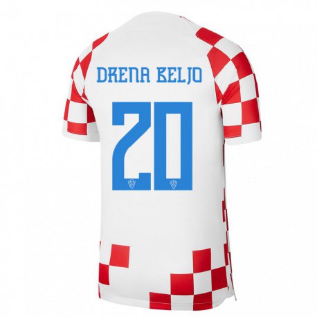 Kandiny Homme Maillot Croatie Dion Drena Beljo #20 Rouge Blanc Tenues Domicile 22-24 T-shirt