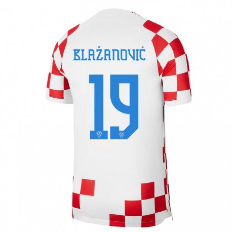 Kandiny Homme Maillot Croatie Antonio Blazanovic #19 Rouge Blanc Tenues Domicile 22-24 T-shirt