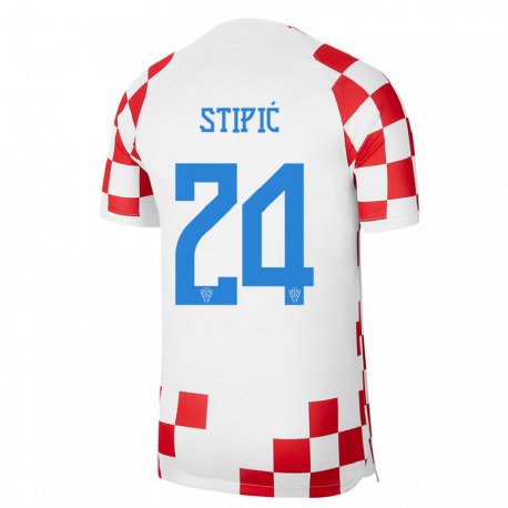 Kandiny Homme Maillot Croatie Mihael Stipic #24 Rouge Blanc Tenues Domicile 22-24 T-shirt