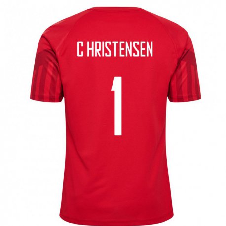 Kandiny Homme Maillot Danemark Lene Christensen #1 Rouge Tenues Domicile 22-24 T-shirt