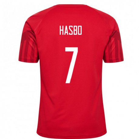 Kandiny Homme Maillot Danemark Josefine Hasbo #7 Rouge Tenues Domicile 22-24 T-shirt
