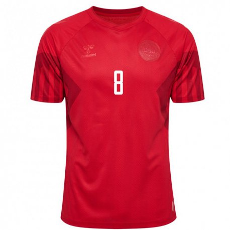 Kandiny Homme Maillot Danemark Signe Carstens #8 Rouge Tenues Domicile 22-24 T-shirt