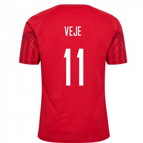 Kandiny Homme Maillot Danemark Katrine Veje #11 Rouge Tenues Domicile 22-24 T-shirt