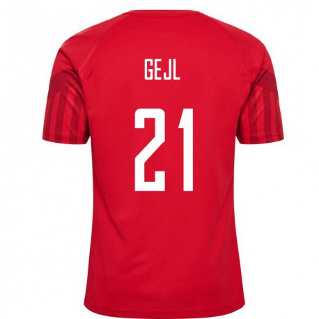 Kandiny Homme Maillot Danemark Mille Gejl #21 Rouge Tenues Domicile 22-24 T-shirt