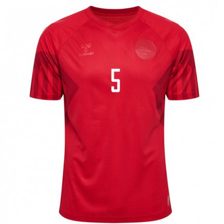 Kandiny Homme Maillot Danemark Mathias Ross #5 Rouge Tenues Domicile 22-24 T-shirt
