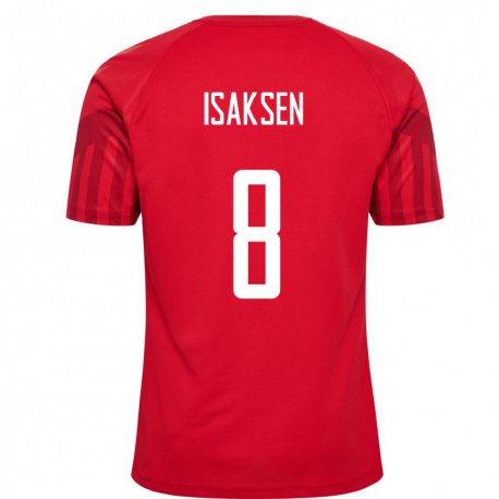 Kandiny Homme Maillot Danemark Gustav Isaksen #8 Rouge Tenues Domicile 22-24 T-shirt
