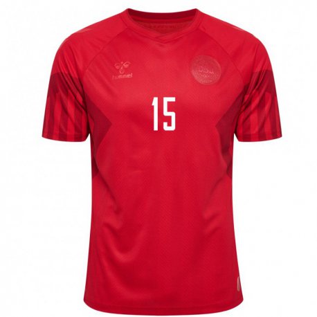 Kandiny Homme Maillot Danemark Oliver Villadsen #15 Rouge Tenues Domicile 22-24 T-shirt
