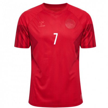 Kandiny Homme Maillot Danemark Alexander Lyng #7 Rouge Tenues Domicile 22-24 T-shirt