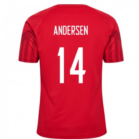 Kandiny Homme Maillot Danemark Silas Andersen #14 Rouge Tenues Domicile 22-24 T-shirt