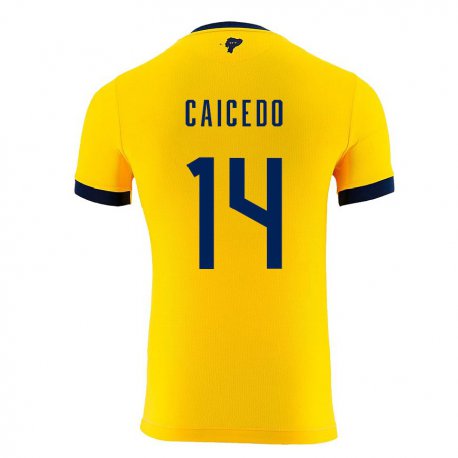 Kandiny Homme Maillot Équateur Carina Caicedo #14 Jaune Tenues Domicile 22-24 T-shirt