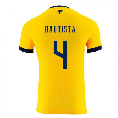 Kandiny Homme Maillot Équateur Davis Bautista #4 Jaune Tenues Domicile 22-24 T-shirt
