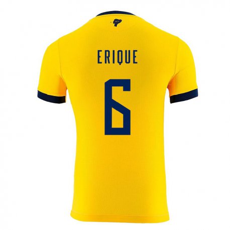 Kandiny Homme Maillot Équateur Yeltzin Erique #6 Jaune Tenues Domicile 22-24 T-shirt