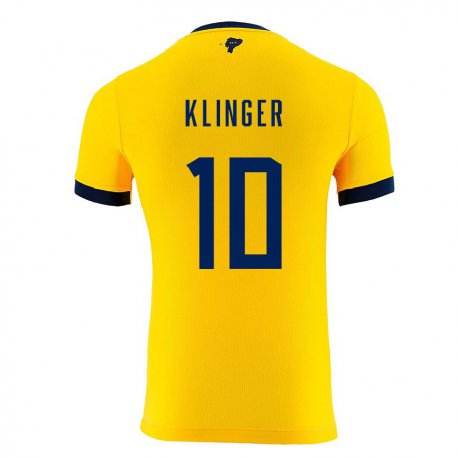 Kandiny Homme Maillot Équateur Jose Klinger #10 Jaune Tenues Domicile 22-24 T-shirt