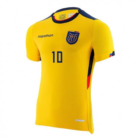 Kandiny Homme Maillot Équateur Jose Klinger #10 Jaune Tenues Domicile 22-24 T-shirt