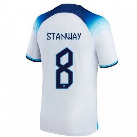 Kandiny Homme Maillot Angleterre Georgia Stanway #8 Blanc Bleu  Tenues Domicile 22-24 T-shirt
