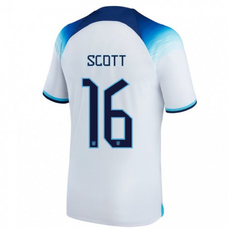 Kandiny Homme Maillot Angleterre Jill Scott #16 Blanc Bleu  Tenues Domicile 22-24 T-shirt
